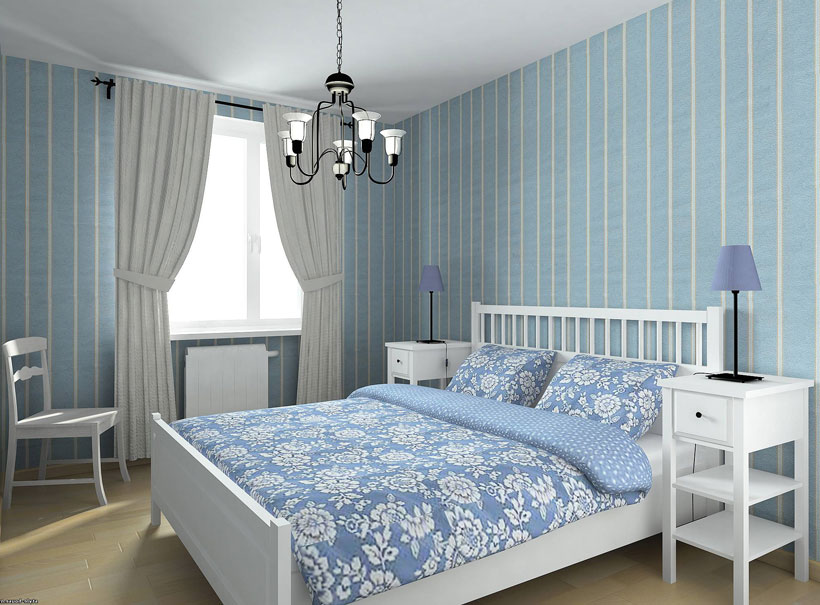 Голубые обои в интерьере спальни – большая подборка фото идеальных интерьеров